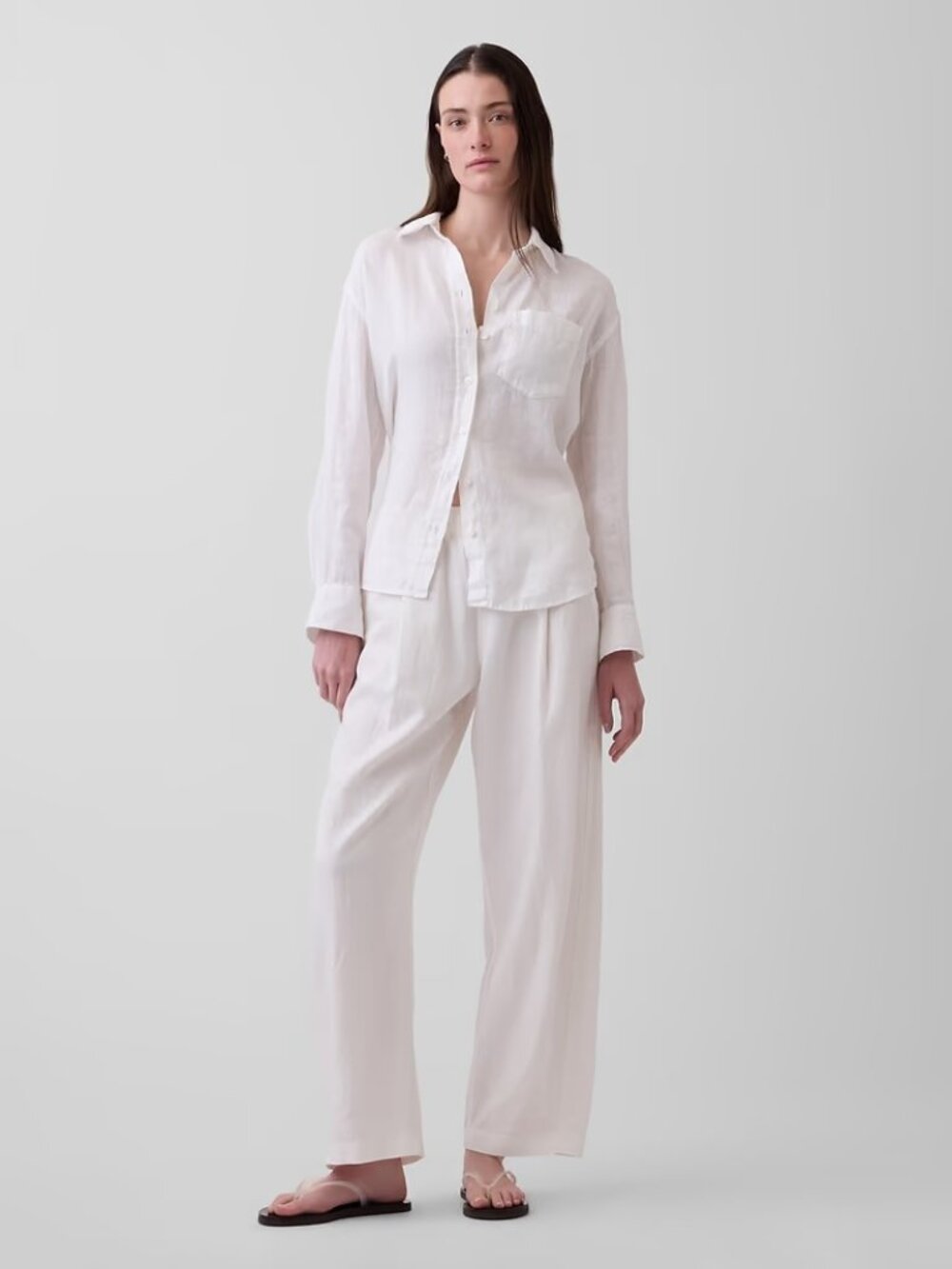 Mid Rise Linen-Blend Easy Barrel Pants